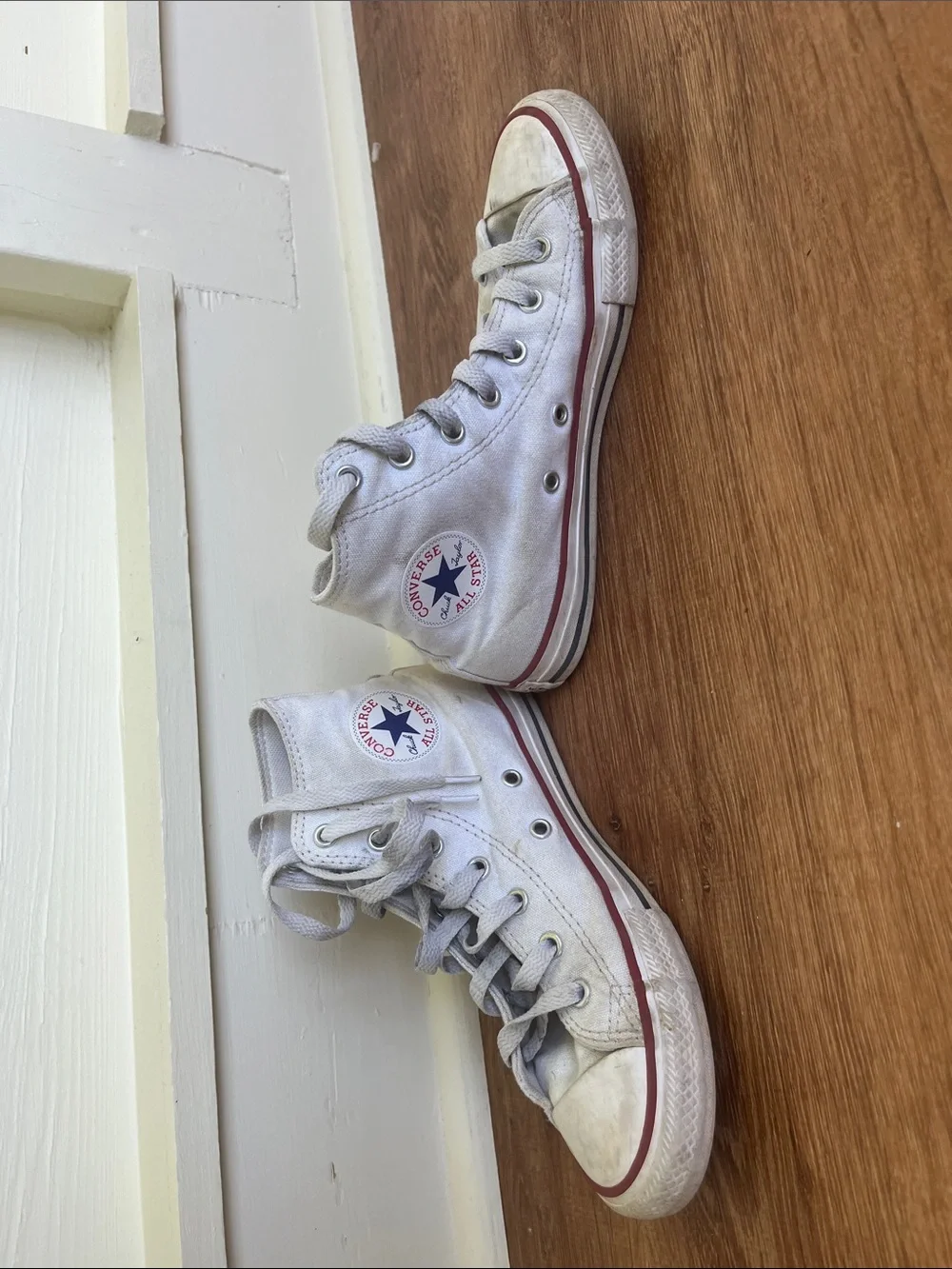 Converse Kids White High Top Sneakers with Red Trim